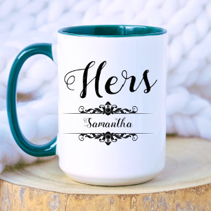 Black Elegant Stylish Hers Bride Girlfriend Name  Mug