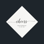 Black Elegant Stylish Lettering Cheers Event Napkin<br><div class="desc">Add stylish detail to your special day with this personalized party napkin. This design features stylish typography " Cheers" in black with custom text. You can personalize the text for any event or party. Matching invitations and party supplies are available in my shop BaraBomDesign.</div>