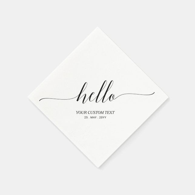 Black | Elegant Stylish Lettering Hello Party Napkin (Corner)