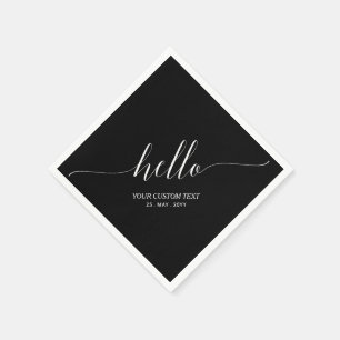 Black   Elegant Stylish Lettering Hello Party Napkin