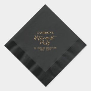 Black   Elegant Stylish Lettering Retirement Party Foil Napkins