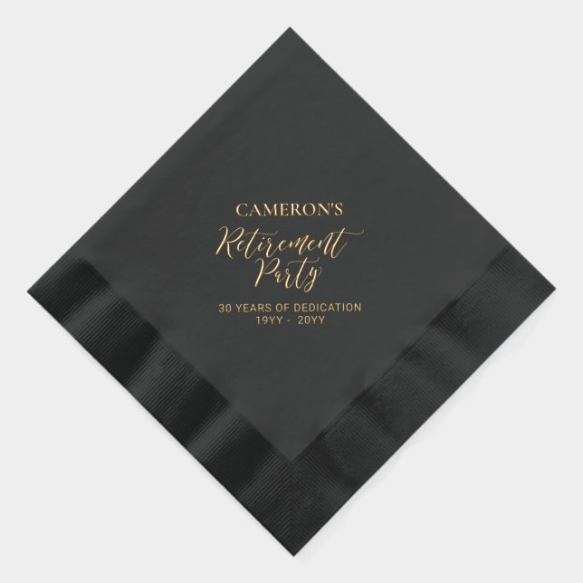 Black | Elegant Stylish Lettering Retirement Party Foil Napkins (Right)