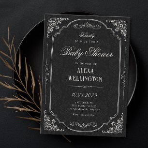 Black elegant victorian baby shower invitation
