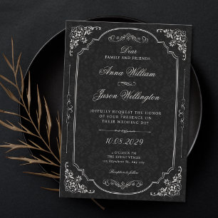 Black elegant victorian wedding invitation