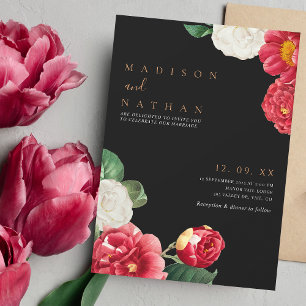 Black Elegant Vintage Floral Faire-part de mariage