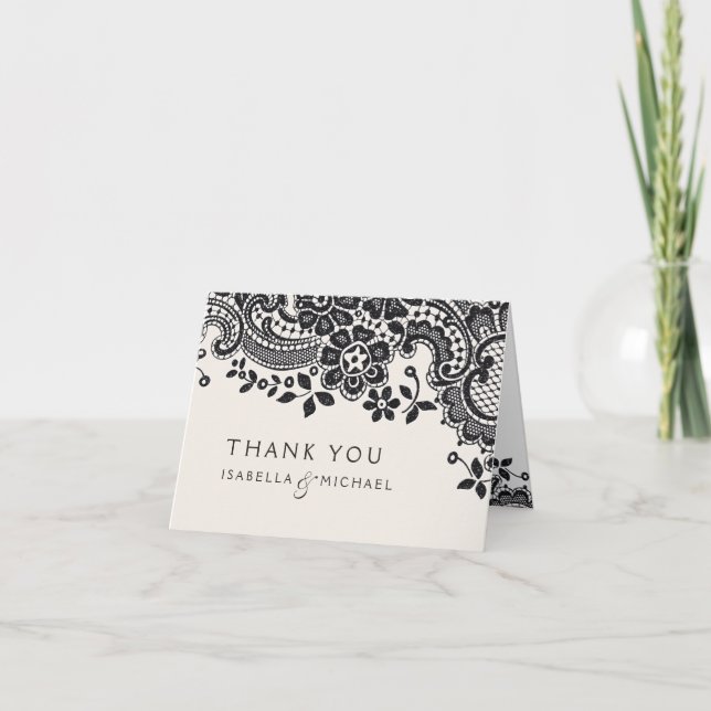 Black elegant vintage lace wedding thank you (Front)