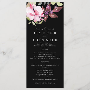 Black Elegant Watercolor Beautiful Wedding Program