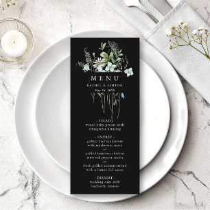 Black Elegant Watercolor Wildflower Wedding Menu