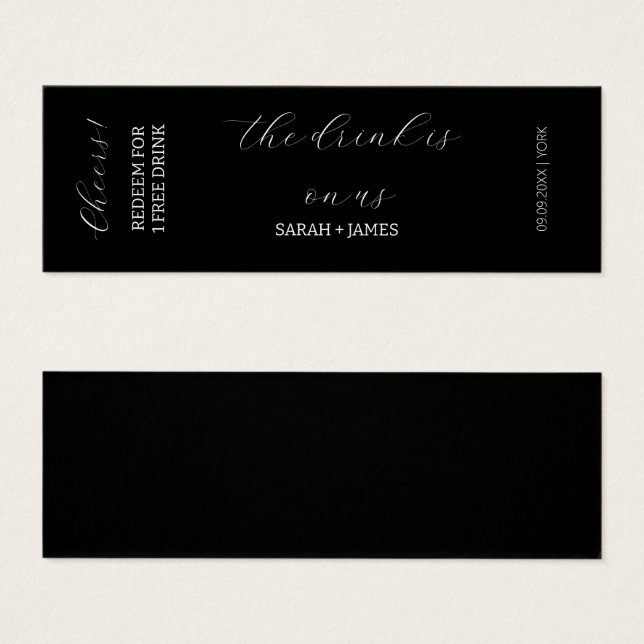 Black Elegant Wedding Cheers Drink Ticket Voucher  (Front & Back)