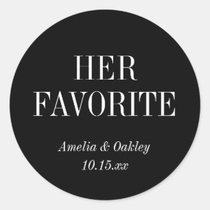 Black Elegant Wedding Favor Her Favorite Custom  Classic Round Sticker