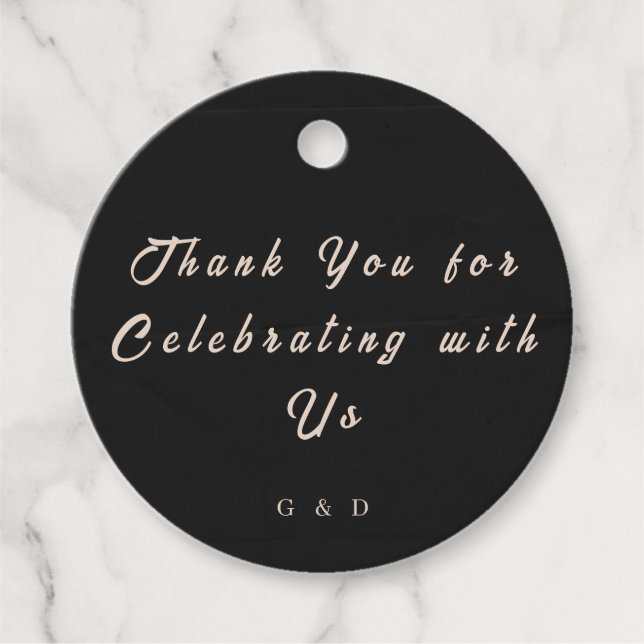 Black Elegant Wedding Favour Tag (Front)