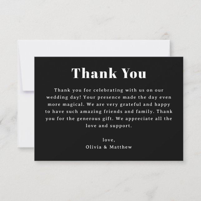 Black Elegant Wedding | Minimalist Simple Classic Thank You Card (Front)