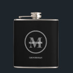 Black elegant Wedding Monogram Groomsman Hip Flask<br><div class="desc">Elevate the Toast with Timeless Sophistication: Black Elegant Wedding Monogram Groomsman Flask. Introducing our Black Elegant Wedding Monogram Groomsman Flask – a symbol of refined taste and camaraderie, meticulously designed to enhance the special moments of your wedding day. This flask encapsulates the essence of classic elegance, adorned with a monogram...</div>
