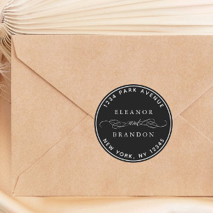 Black Elegant Wedding Return Address Classic Round Sticker