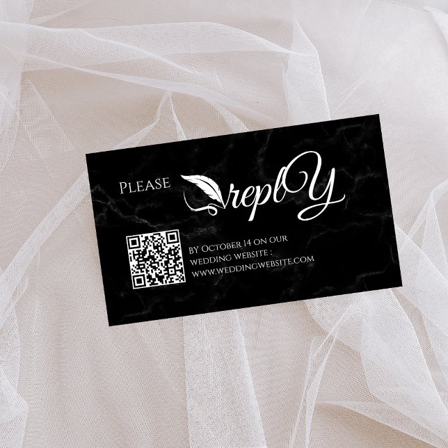 Black Elegant Wedding RSVP | QR Code Minimalist  Enclosure Card (Creator Uploaded)