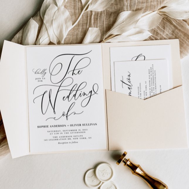 Black Elegant Whimsical Calligraphy Wedding Invitation (Creator Uploaded)