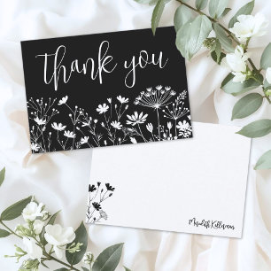 Black Elegant Wildflower Thank You Card