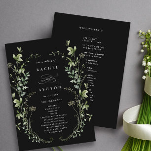 Black Elegant Wildflower Wedding Ceremony  Program