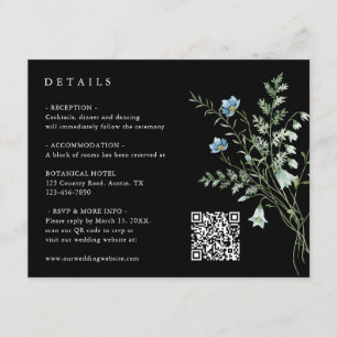 Black Elegant Wildflower Wedding Details Enclosure Card