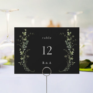 Black Elegant Wildflowers Wedding Table Number