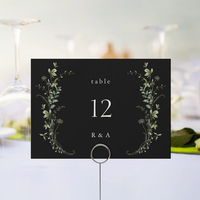 Black Elegant Wildflowers Wedding Table Number (Creator Uploaded)
