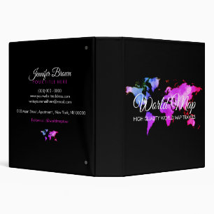 Black Elegant World Map Trips Globes Travel Agent Binder
