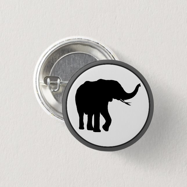 Black Elephant Drawing in White Circle 1 Inch Round Button (Front & Back)