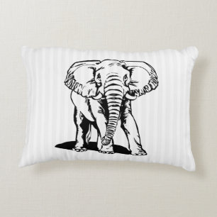 Black Elephant Line Drawing  Accent Pillow
