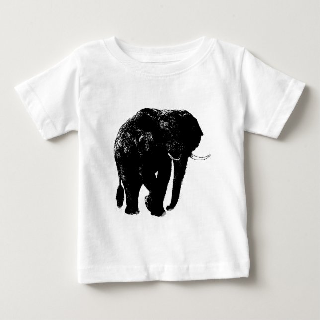 Black Elephant Silhouette Baby T-Shirt (Front)