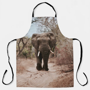 BLACK ELEPHANT WALKING ON BROWN SAND APRON