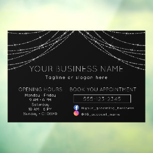 Black Elgant Light Strings Business Opening Hours Window Cling