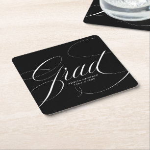 Black   Eloquence Graduation Square Paper Coaster