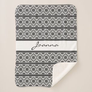 Black Embroidery Sherpa Blanket