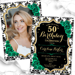 Black Emerald Green Photo 50th Birthday Invitation