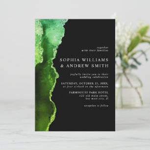 Black & Emerald Green Wedding Invitation