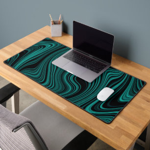 Black & Emerald Wavy Abstraction Desk Mat