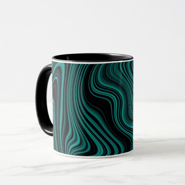 Black & Emerald Wavy Abstraction Mug (Front Left)