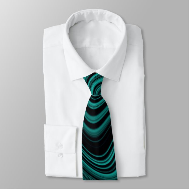 Black & Emerald Wavy Abstraction Tie (Tied)