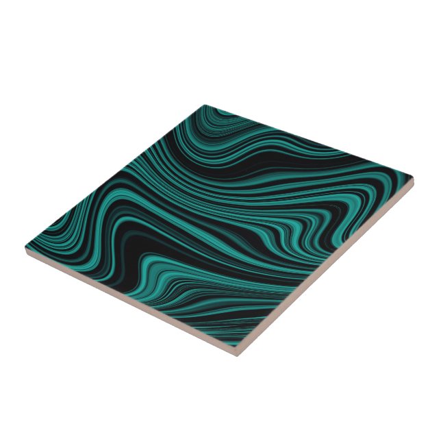 Black & Emerald Wavy Agate Abstraction Tile (Side)