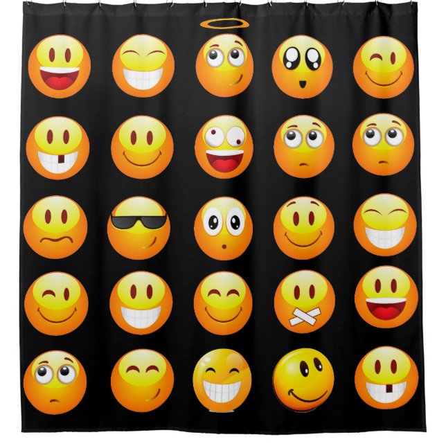 black emojis bathroom shower curtain (Front)
