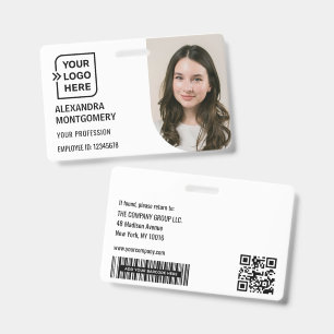 Black Employee Photo ID Logo Barcode QR Code Name  Badge