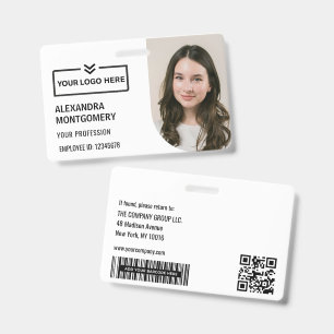 Black Employee Photo ID Logo Barcode QR Code Name  Badge