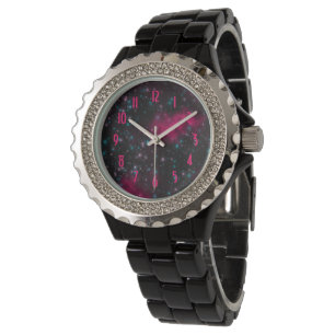 Black-Enamel Starfields Rhinestone Women's Watch