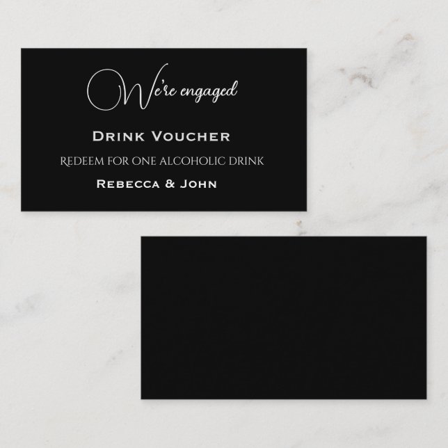 Black Engaged Party Drink Voucher Enclosure Card (Front/Back)