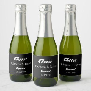 Black Engagement Party Cheers Favours Mini  Sparkling Wine Label