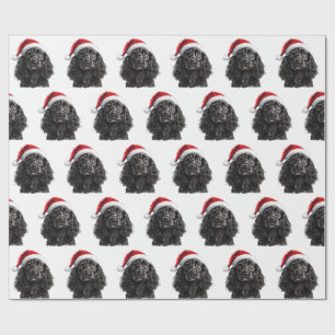 Black English Cocker Spaniel Dog with Santa Hat Wrapping Paper