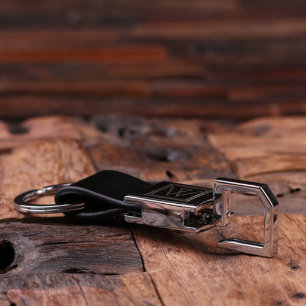 Black Engraved Modern Monogram Steel Keychain