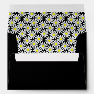 Black Envelope, White Daisy Lined Envelope