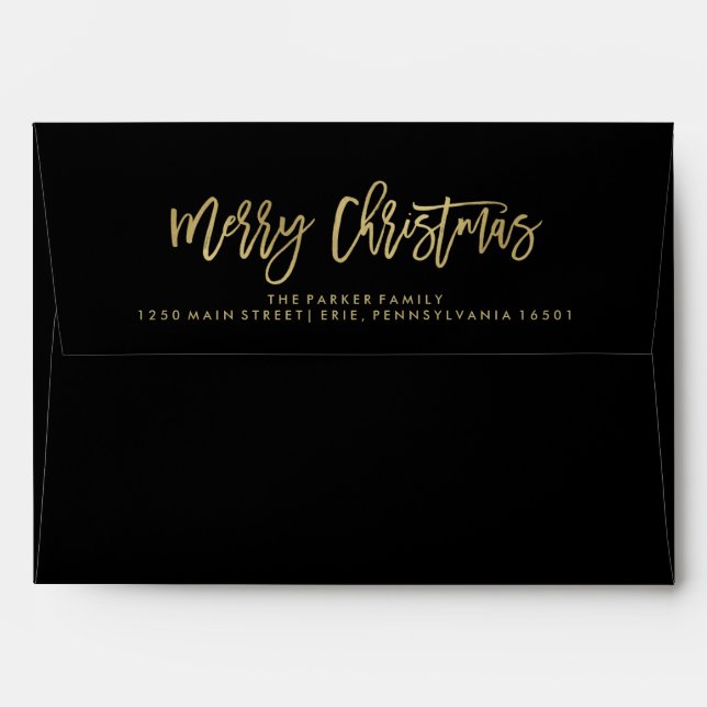 Black Envelope with Faux Gold | Merry Christmas (Back (Top Flap))
