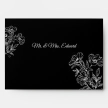 Black Envelope with White Botanical Line Art